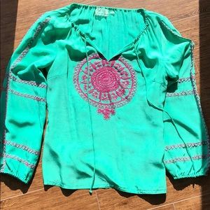 Beautiful Bohemian long sleeve 100 % silk top